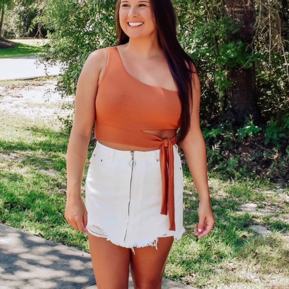One shoulder cut out shirt medium